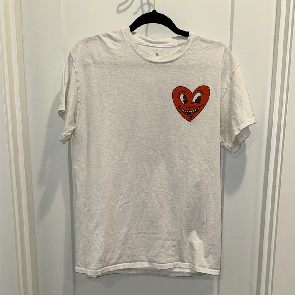 White Tee with Red Heart Graphic